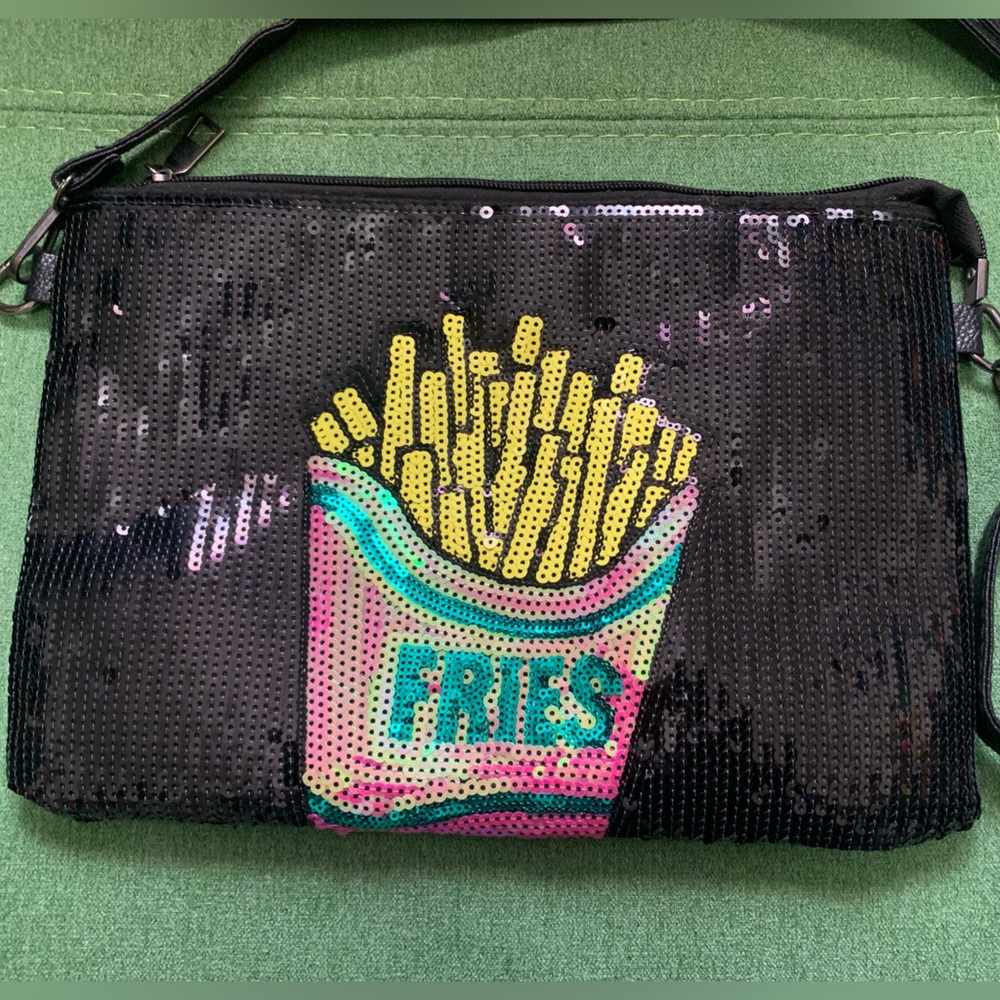 Black Sequin French Fries Crossbody Bag